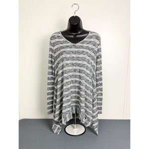 Anthropologie Lazy Sunday High Low Tunic Top Womens Small Gray Striped V-Neck